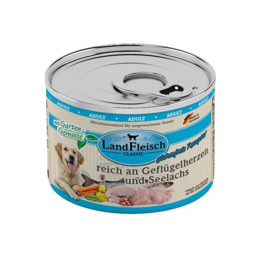 Landfleisch Dog Classic Geflügelherzen & Seelachs mit Gartengemüse 195g 